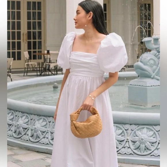 Zara Dresses & Skirts - ZARA WHITE Prairie Dress  PUFF BALOON SLEEVE MIDI DRESS CLASSY size small